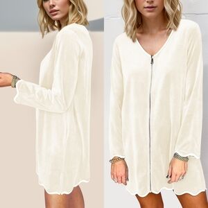 Women's Cream Zip-Up Mini Dress